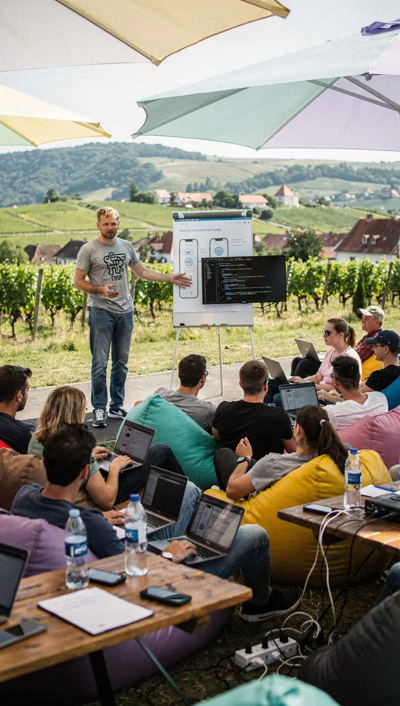 Programozó, aki egy mobilalkalmazás kódját írja a számítógépén.