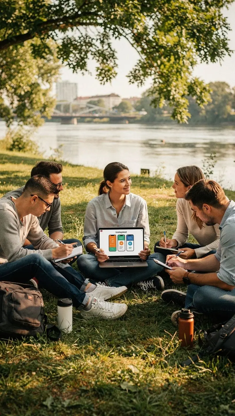 Programozó, aki egy mobilalkalmazás kódját írja a számítógépén.